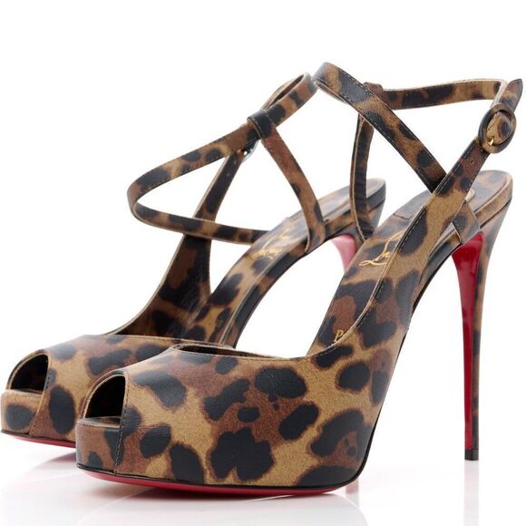 Christian Louboutin Jenlove Alta 120 Platform Leopard Sandals pumps Brown 36 - Picture 3 of 6